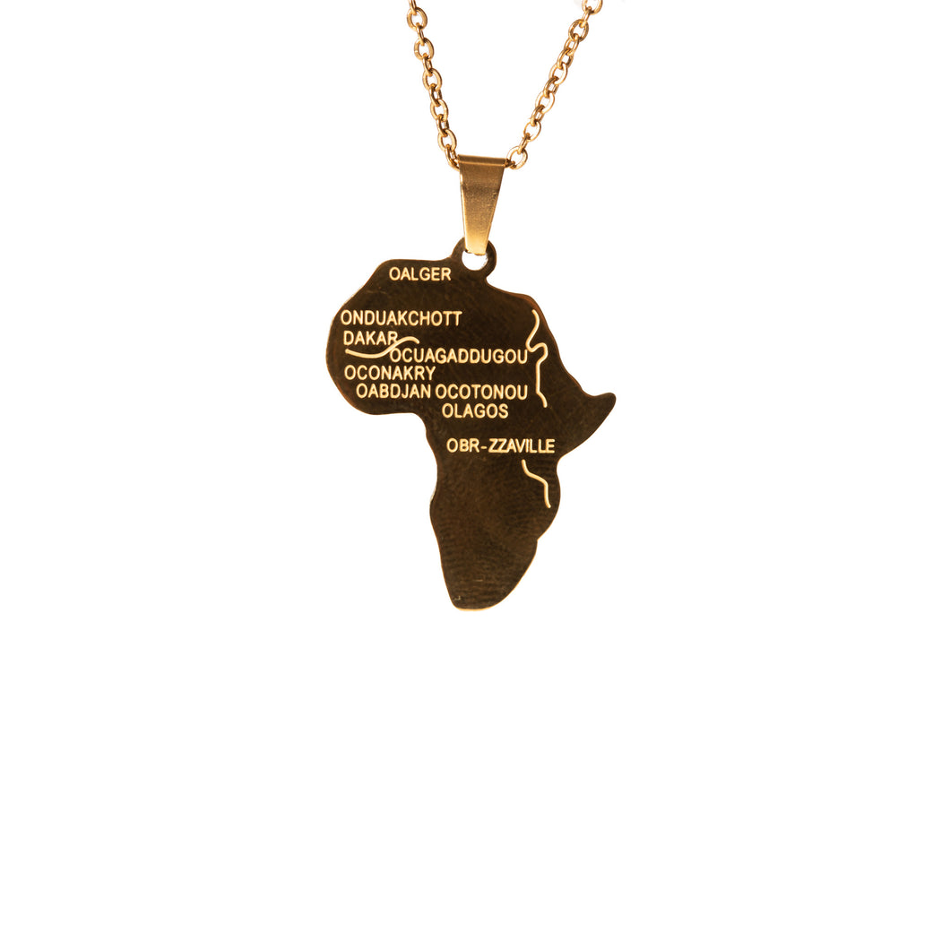 Engraved Africa Solid Map Necklace