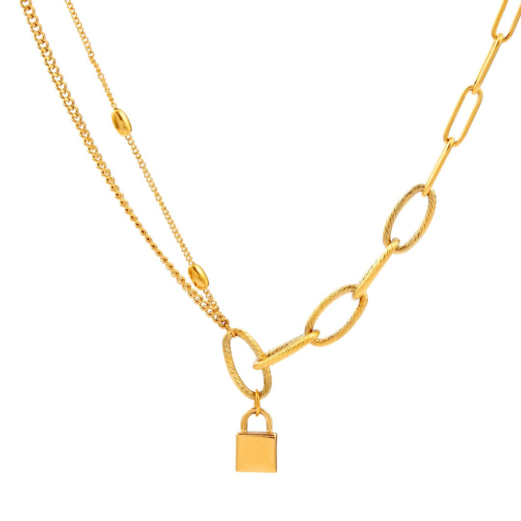 Padlock Triple Chain Necklace